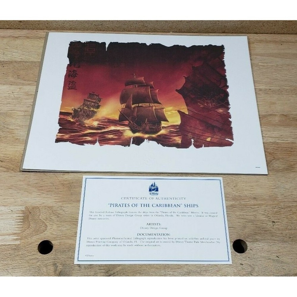 Disney Pirates of the Caribbean At World's End 3 Ships Lithograph Print COA